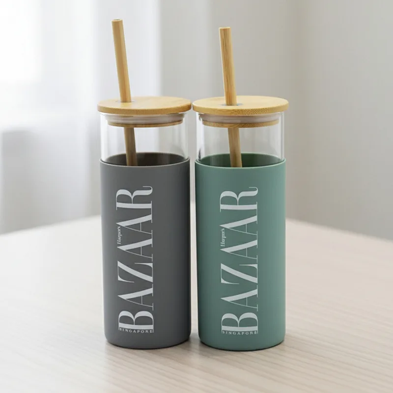 Bamboo Glass Tumblers with Silicone Handle